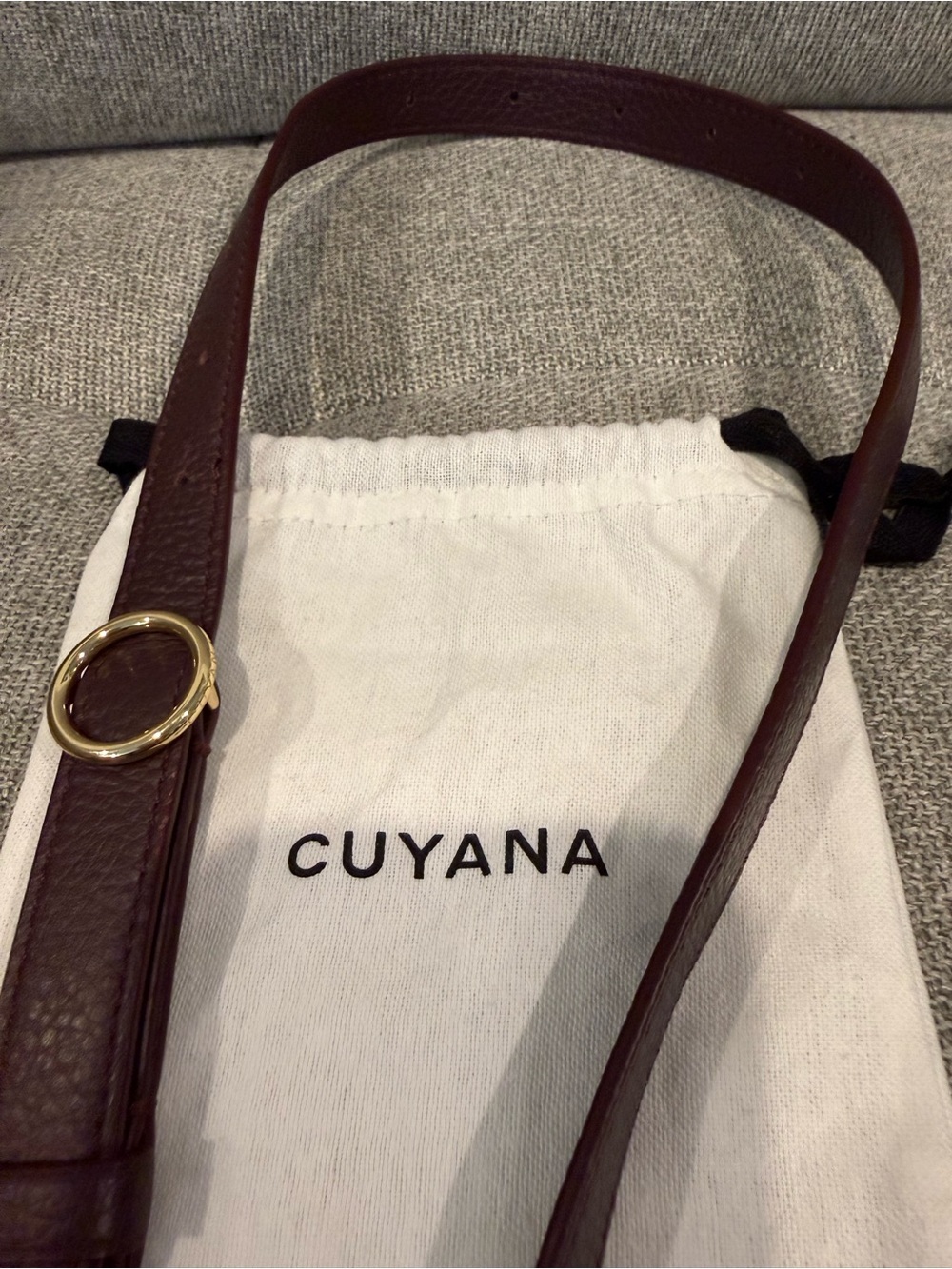 Cuyana Pebbled Leather Shoulder Strap in Plum with Gold Hardware